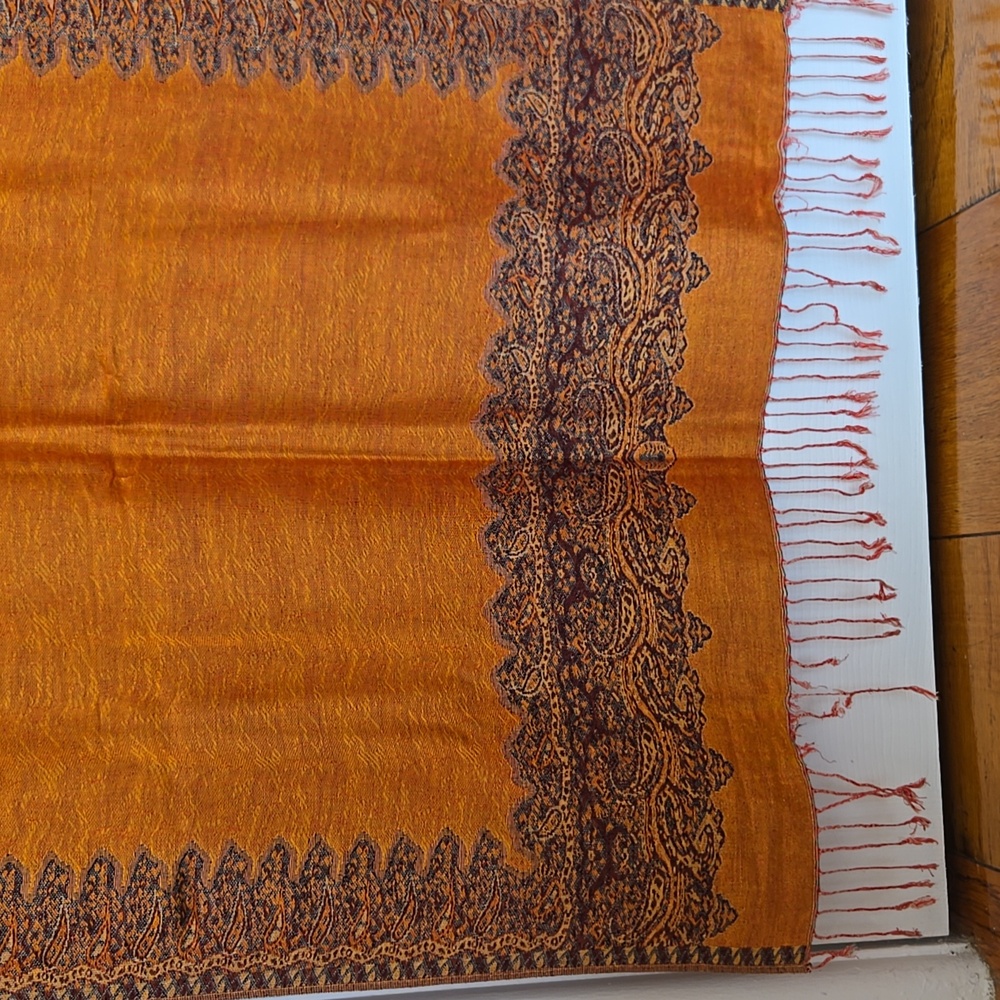 ๐งกโจ Burnt Orange Paisley Pashmina Shawl Wrap Fringe Scarf Reversible 27x77 - Picture 10 of 16